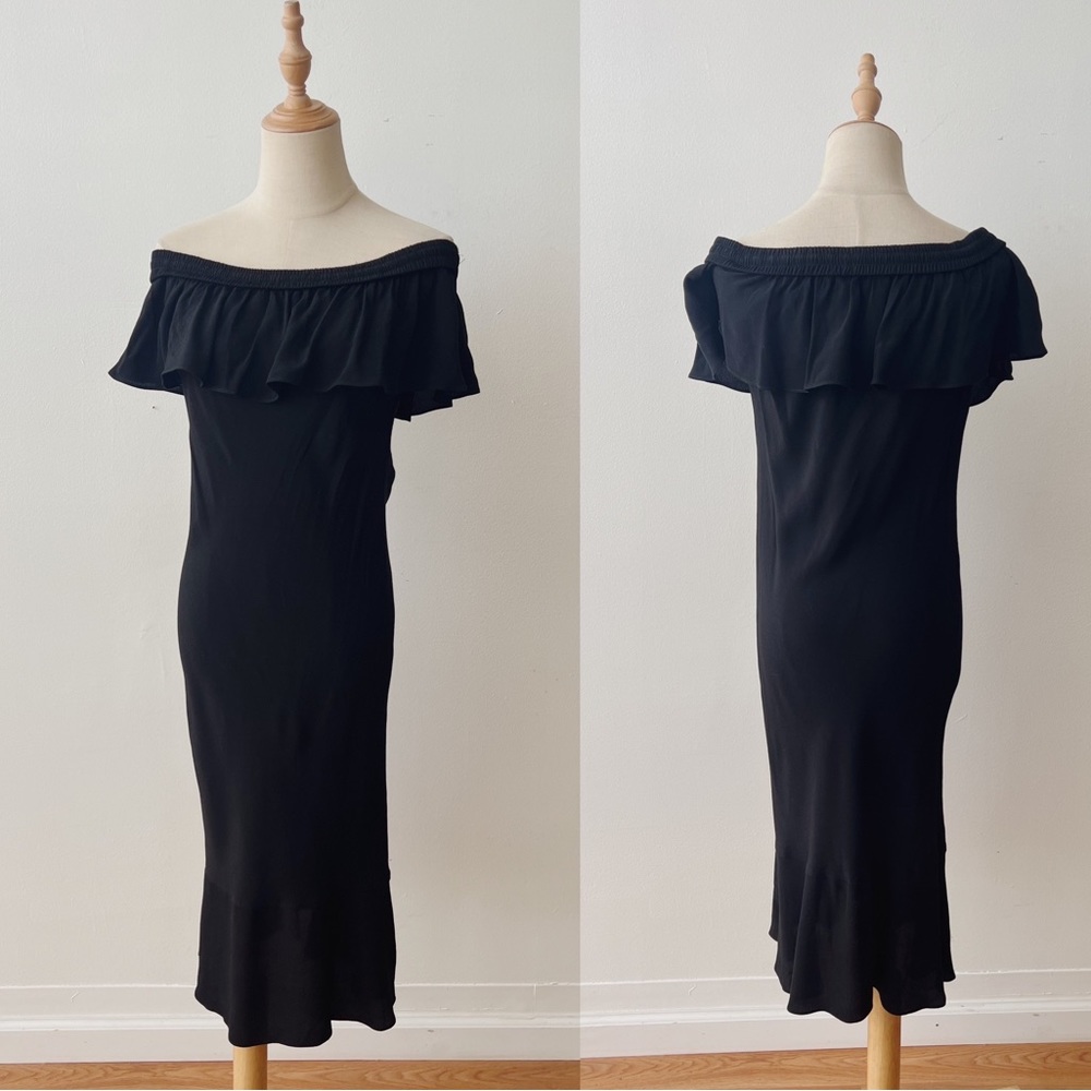 VERONICA BEARD Oleta Black Off Shoulder Ruffle Midi Dress Womens 6